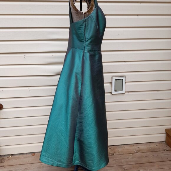Vintage Formal Satin Dress Shimmer Green Prom Wedding 36B 31W - Picture 10 of 12